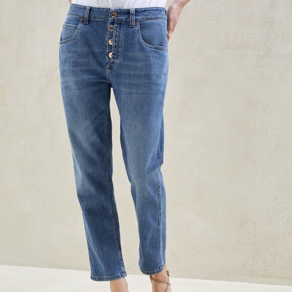 Brunello Cucinelli Denim - Brunello Cucinelli Monili Jeans Blue Denim Boyish Tapered Leg Waist 32" Size 8